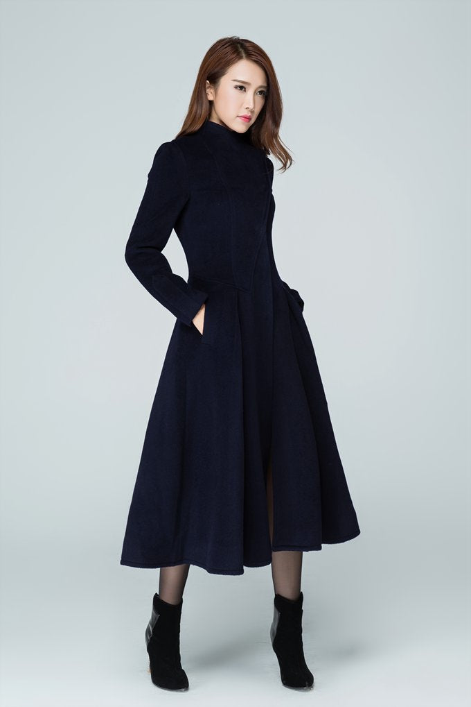 Long trench coat, navy coat, womens coats, swing coat 1605# – XiaoLizi