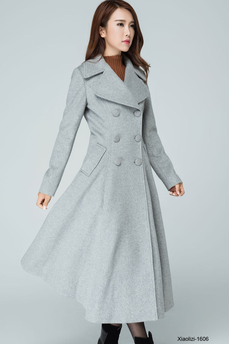 Gray wool outerwear, double breasted thrench coat for women 1606 ...