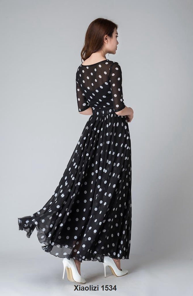 Black and white polka dot dress, illusion prom dress 1534# – XiaoLizi