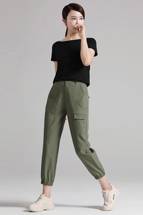 New style loose little above ankle length linen wide leg pants for