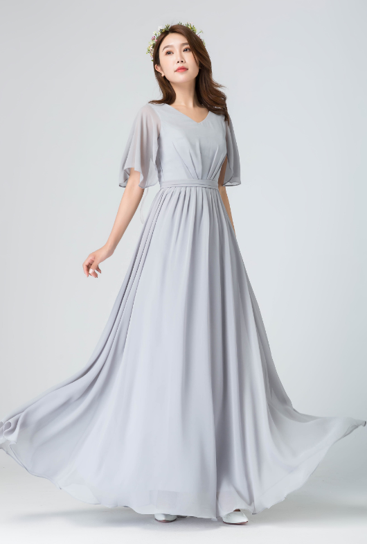 gray chiffon maxi dress