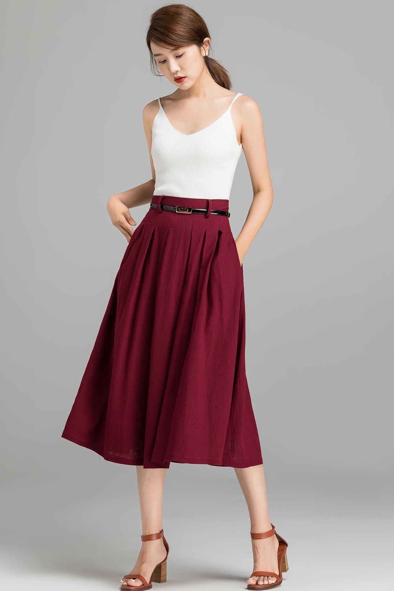 Pleated A line midi skirt for women 2370# – XiaoLizi
