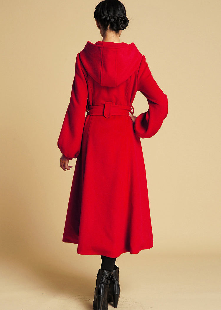 Red Wool Swing Coat with big hood 0394# – XiaoLizi