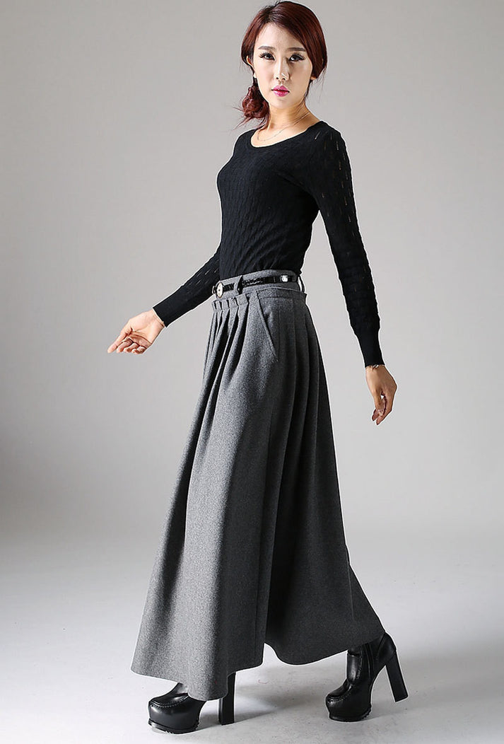Winter wool skirt maxi skirt dark gray wool skirt 1094# – XiaoLizi