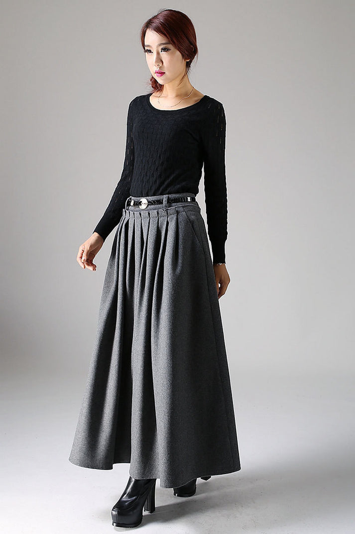 Winter wool skirt maxi skirt dark gray wool skirt 1094# – XiaoLizi