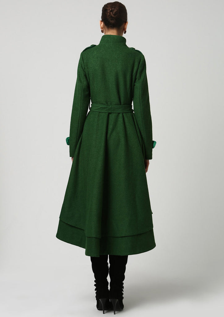 Womens Long Dark Green Wool Coat (1112) – xiaolizi