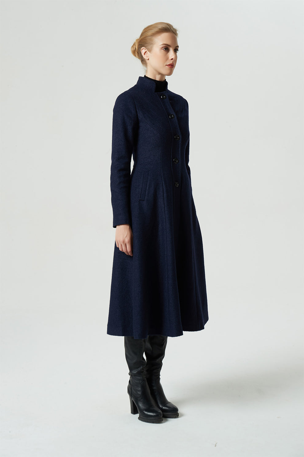 navy blue midi wool coat for women 1951# – XiaoLizi