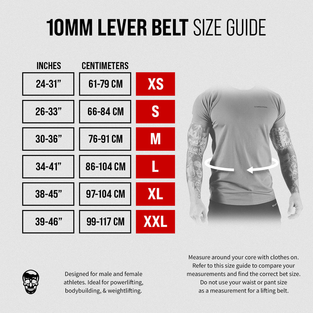 size chart 10mm lever belt