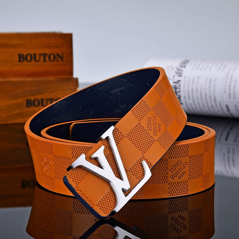 LV Louis Vuitton Men Woman Fashion Smooth Buckle Leather Belt