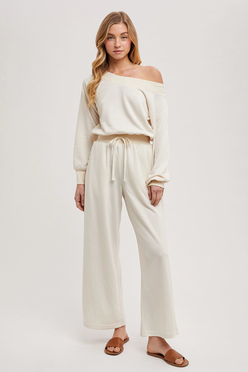 Wide Neck Off the Shoulder Knit Jumpsuit