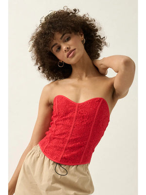 Floral Lace Sweetheart Neckline Strapless Corset Top - Phoebe's Dressing Room