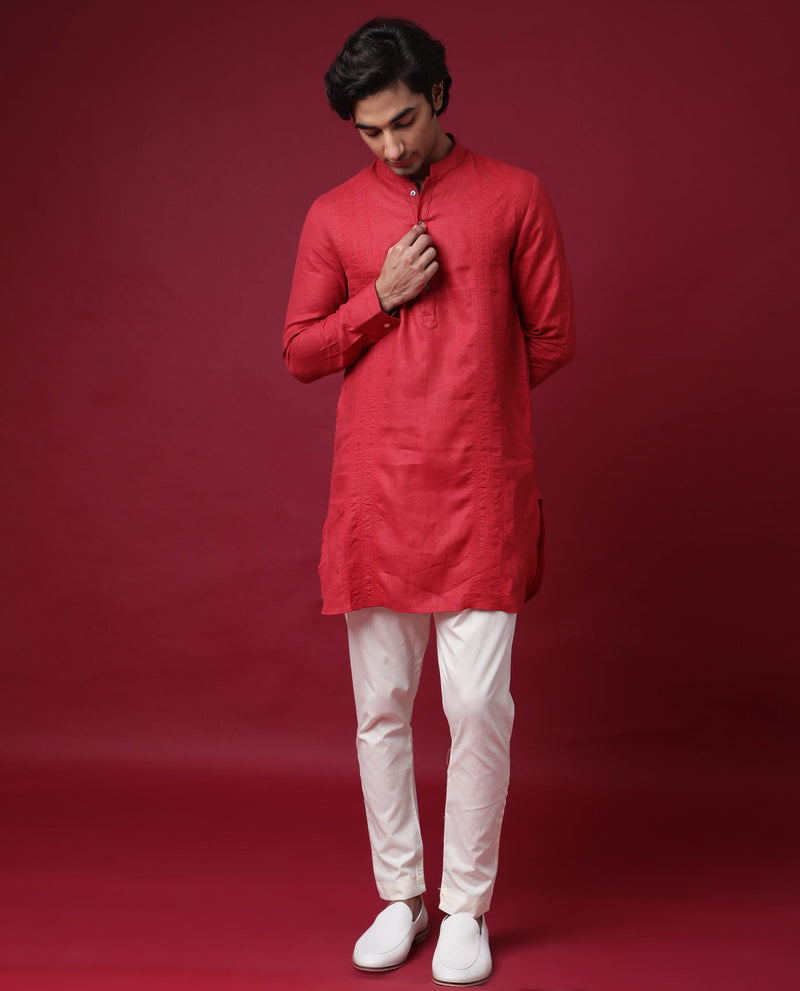 Buy President- Slim Fit Mens Kurta - Red | Rare Rabbit