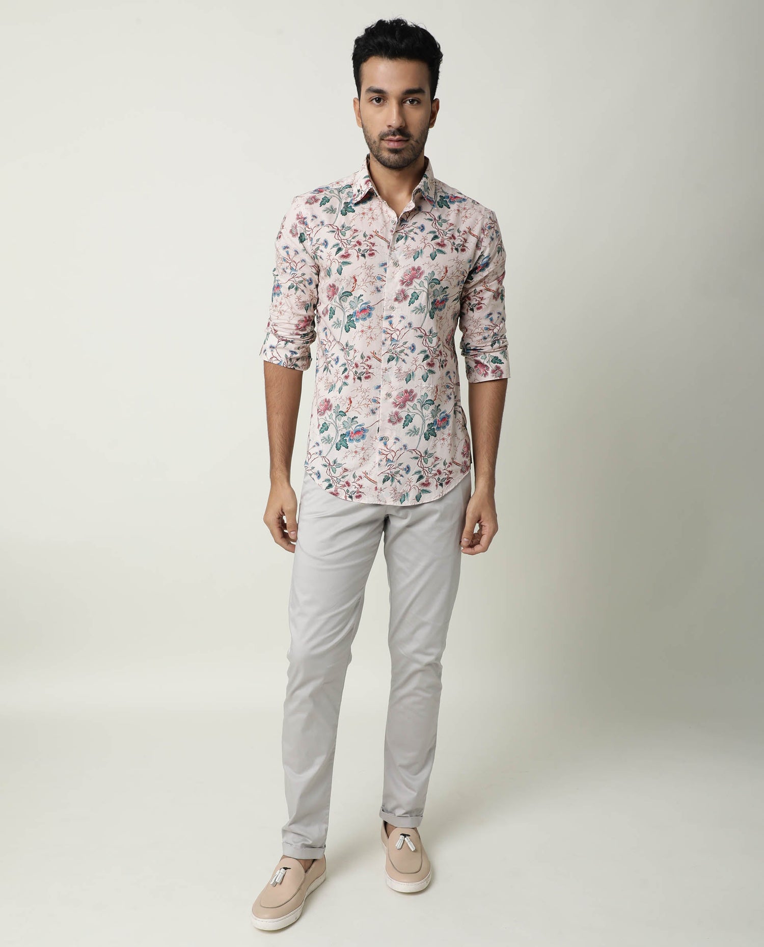 Buy Porto- Slim Fit Printed Men Shirt - Beige | Rare Rabbit