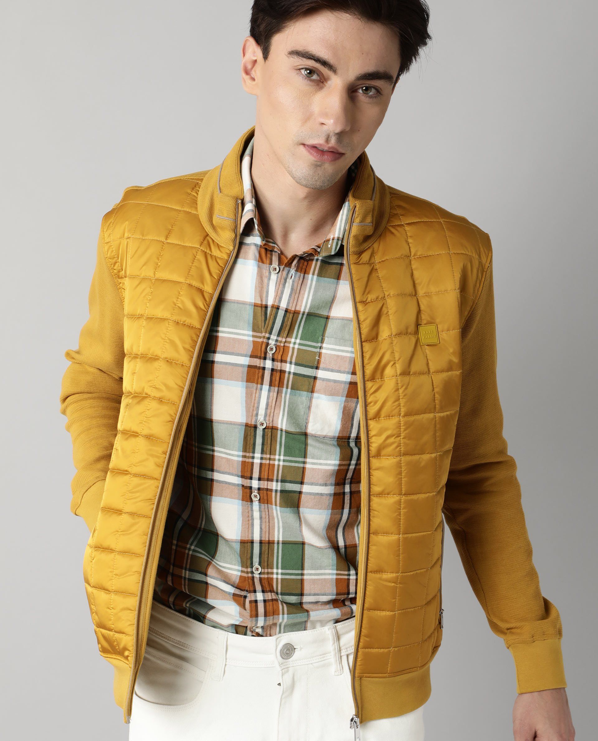 Buy Kneto- Knitted Puffer Mens Jacket - Mustard | Rare Rabbit