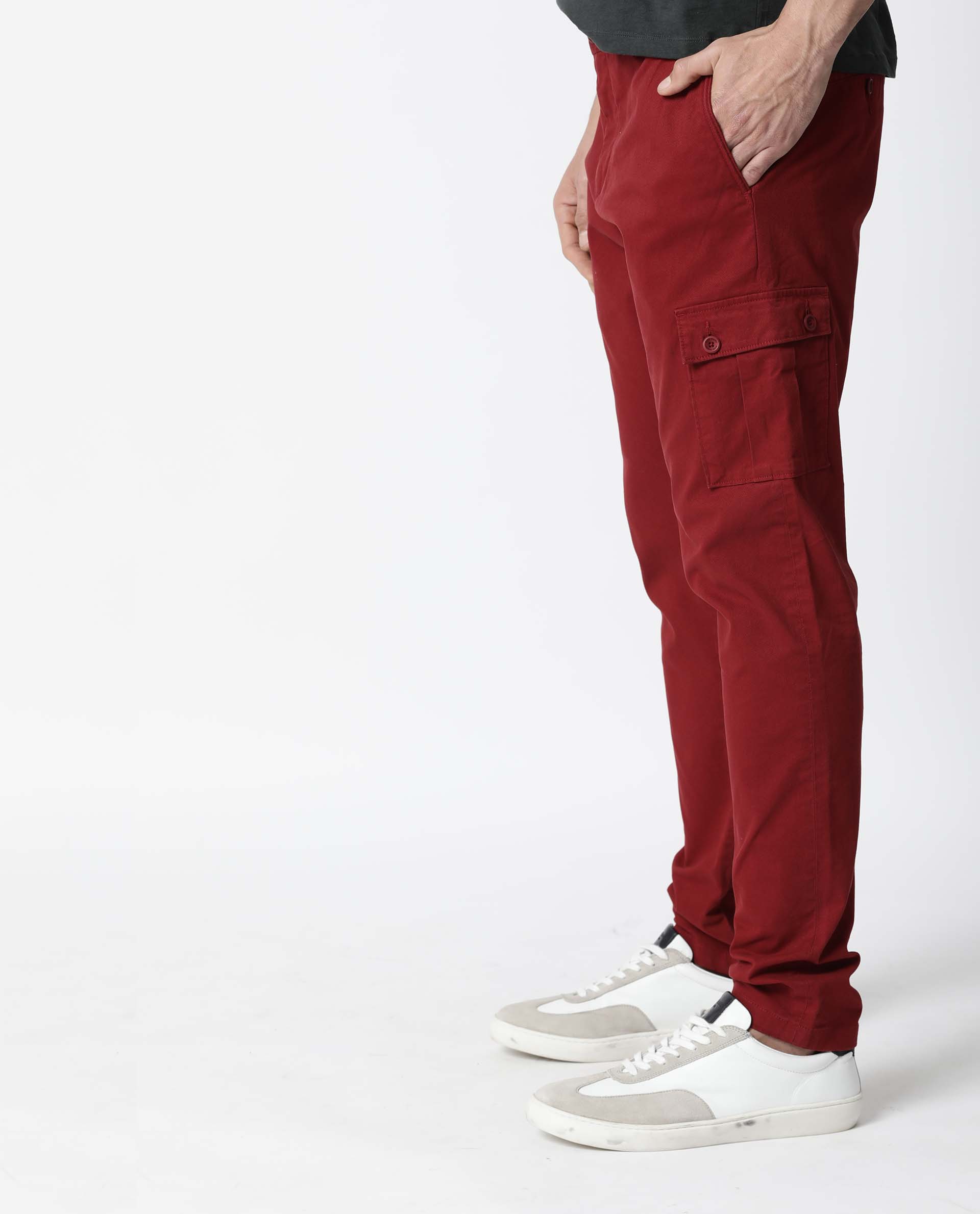 Buy Box- Slim Fit Men'S Cargo Trouser - Red | Rare Rabbit