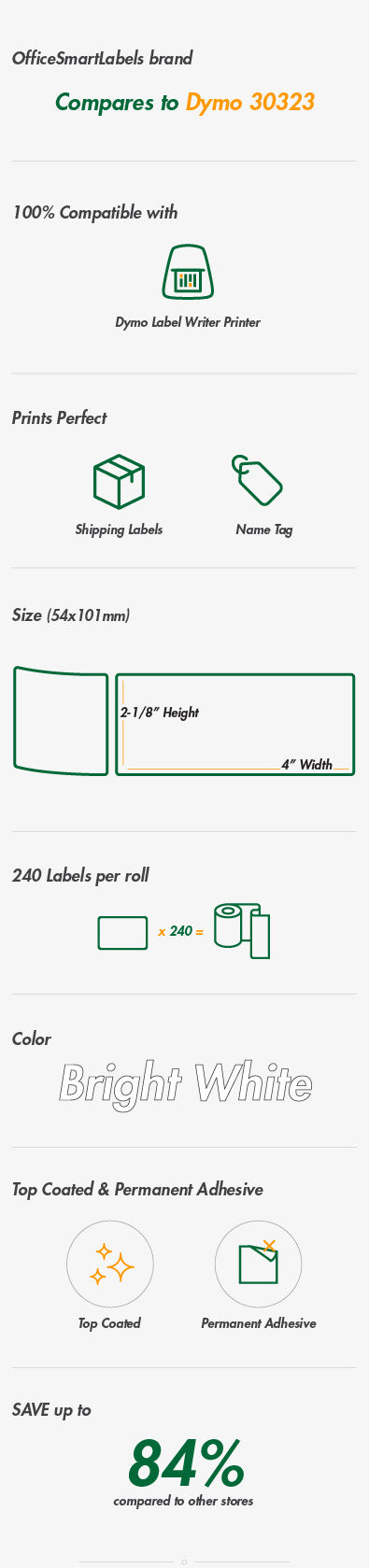 2-1/8 X 4 Small Shipping Labels - Direct Thermal Paper - DYMO 30323  Compatible - 220 Labels/Roll- Pantone Yellow, LD-30323-Y