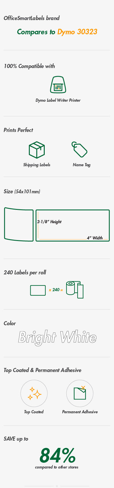 Dymo Shipping Label - 2.12" Width X 4" Length White 30323  (dym30323