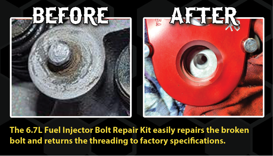 Broken fuel injector bolt is restored by repair kit.