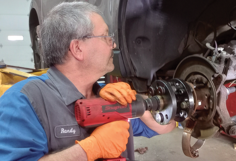 Tech Randy McDonald uses the Tommy Wheel Bearing Puller to quickly remove hubs on Ford and Subaru vehicles.