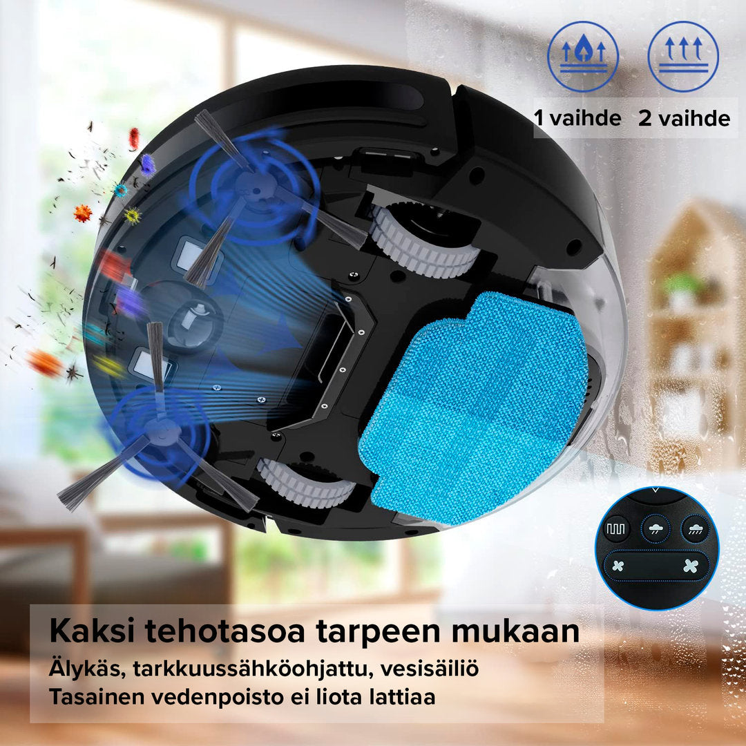 ONSON BR151 Robotti-imuri pesutoiminnolla imuroi ja moppaa sekä on älykäs veden käytössä