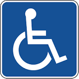 wheelchair accessibility symbol in white on a blue background