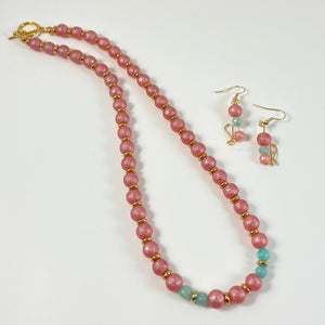 22S - Pink & Blue Frosted Necklace and Earring Set - Veda J's Jewelry Boutique