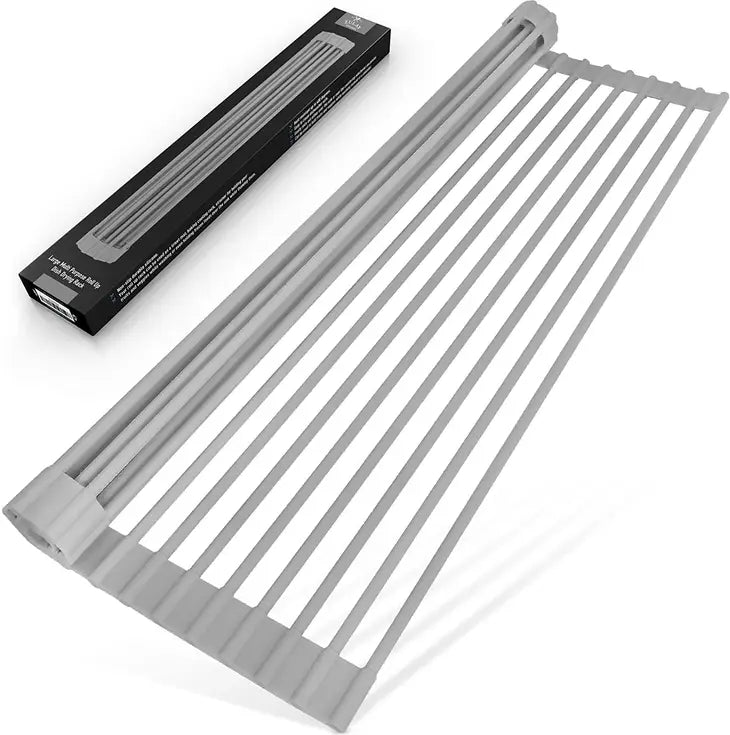 MULTIPURPOSE ROLL UP SINK DRYING RACK & TRIVET GRAY