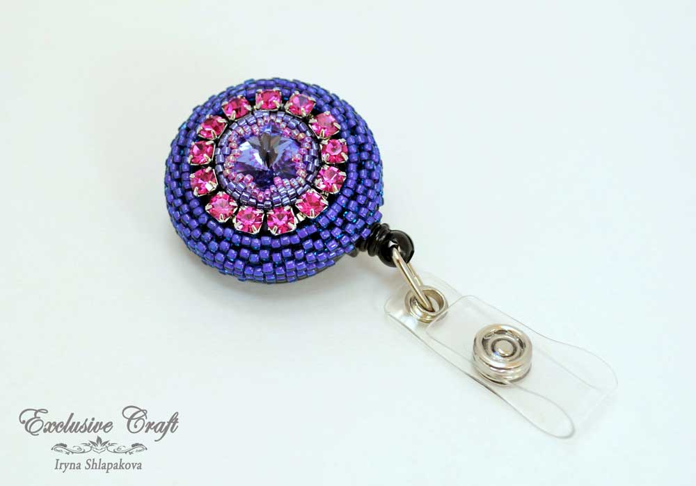 Baby Footprint Beaded Retractable Badge Reel, Baby Badge Holder