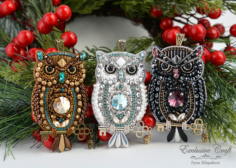 bead embroidery owl jewelry