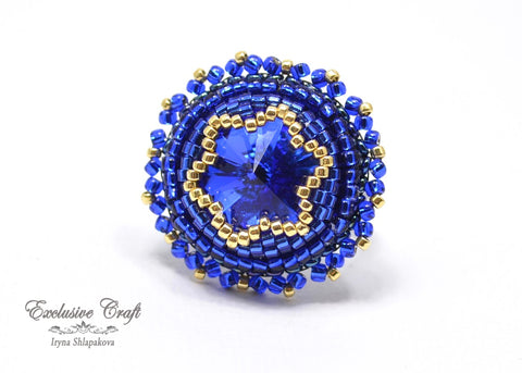 blue crystal beaded ring