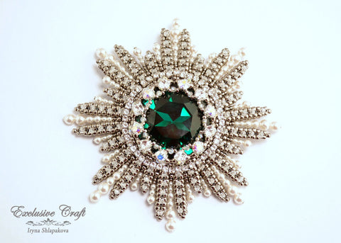 beaded emerald brooch