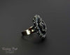 Bead embroidered black Gothic adjustable ring with crystal – Exclusive