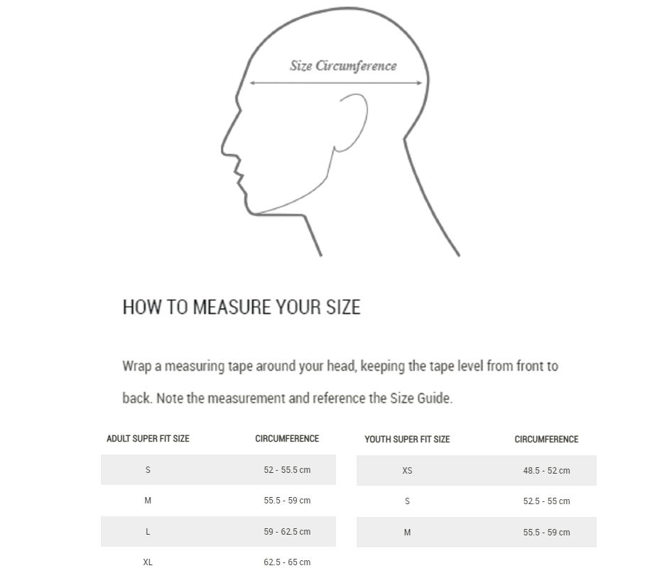 Wrap a measuring tape around your head, keeping the tape level from front to back.  Note the measurement and reference the size guide.