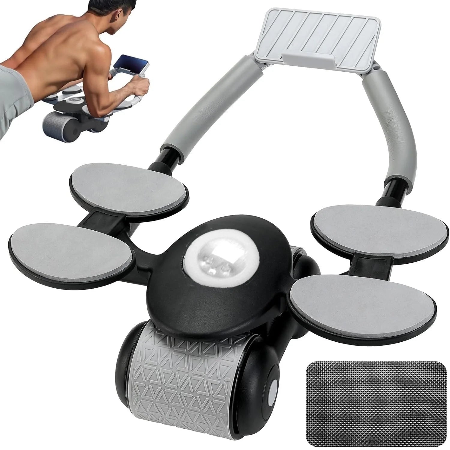 Ab Roller Wheel with Knee Mat & Timer - Ultimate Core Exercise Equipment with Elbow Support & Automatic Rebound