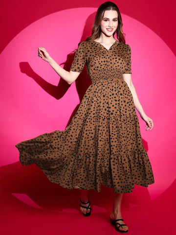 Brown Elegance Midi Dress: