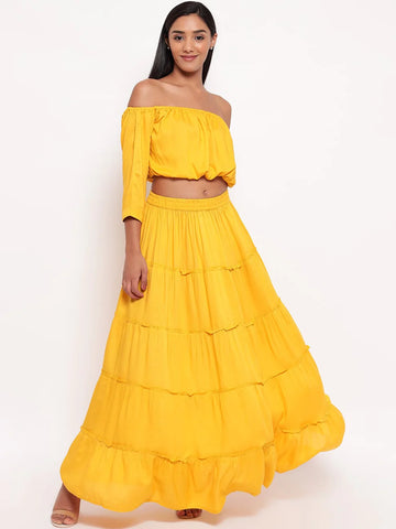 Mustard Yellow Maxi Off-Shoulder Chic Dress: