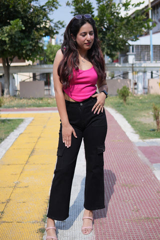 Stylish Wide-Leg Black Cargo Pants - styled by Influencers