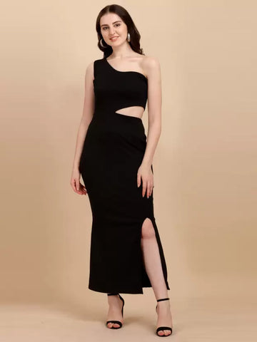 Elegant Black One-Shoulder Sheath Maxi Dress: Syled by influencers on wyshlist