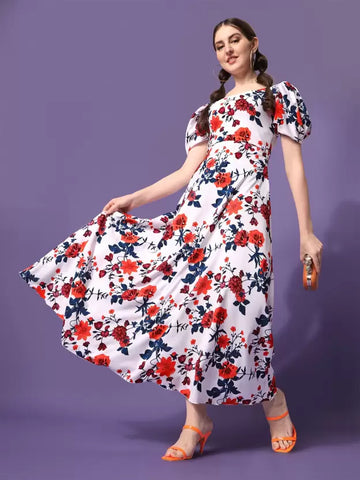 Printed Sweetheart Fit-and-Flare Midi Dress: