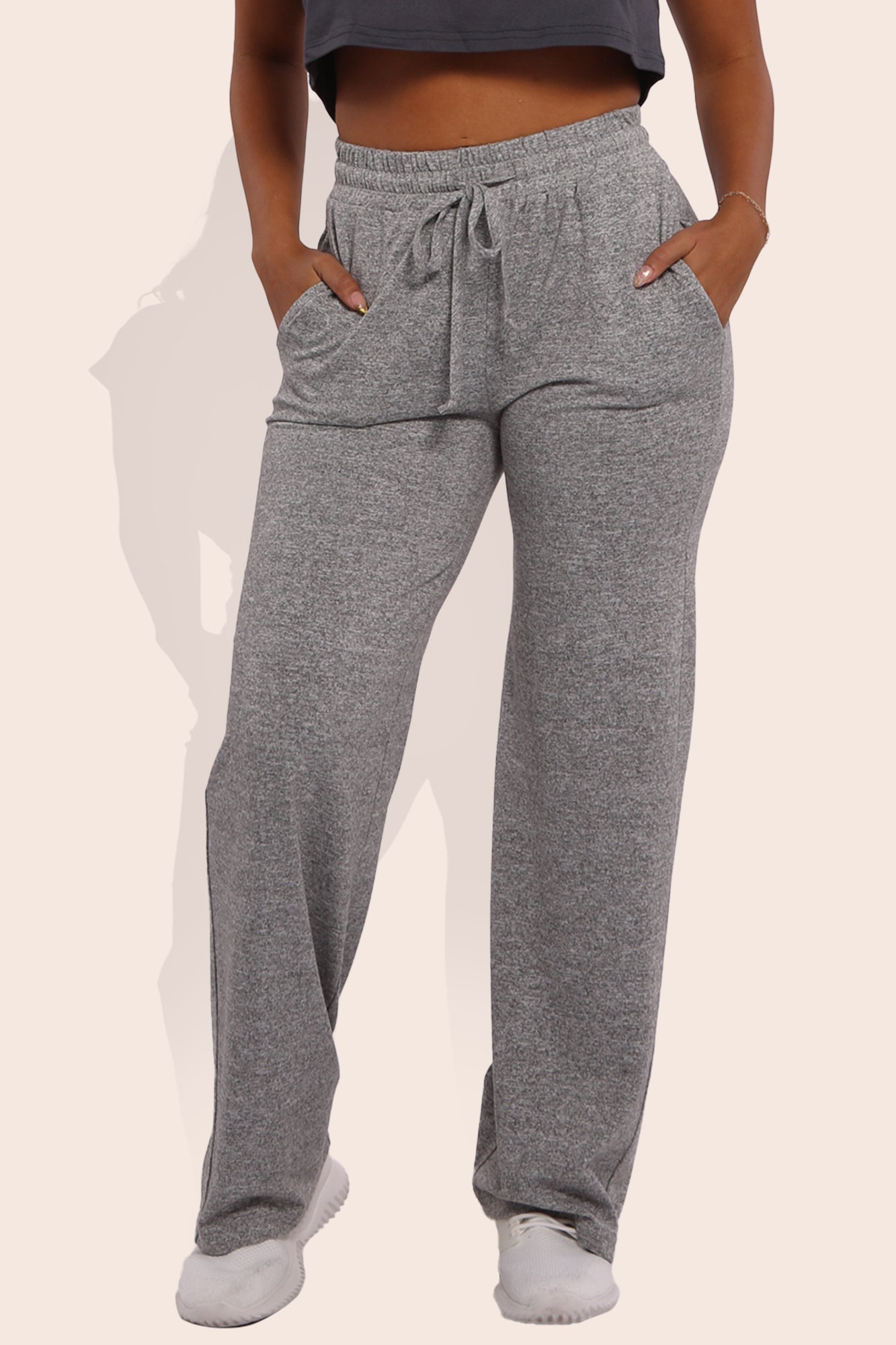 Wholesale Women's Soft Brushed Classic Drawstring Straight Leg Sweatpants - Light Heather Gray