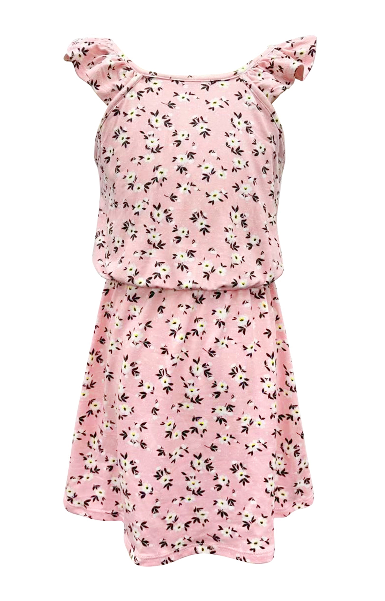 Wholesale Big Girls Soft Brushed Dress - Pink, White & Black Floral Print