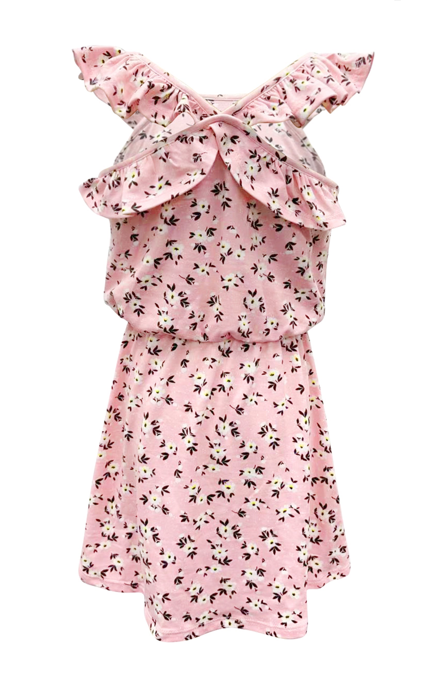 Wholesale Big Girls Soft Brushed Dress - Pink, White & Black Floral Print