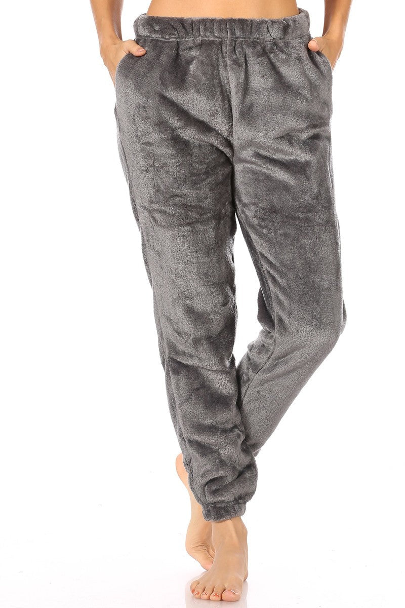 Wholesale Womens Double Side Plush Fur Joggers Sweatpants - Gray