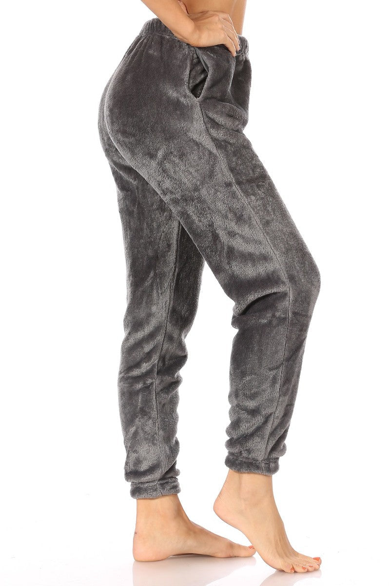 Wholesale Womens Double Side Plush Fur Joggers Sweatpants - Gray