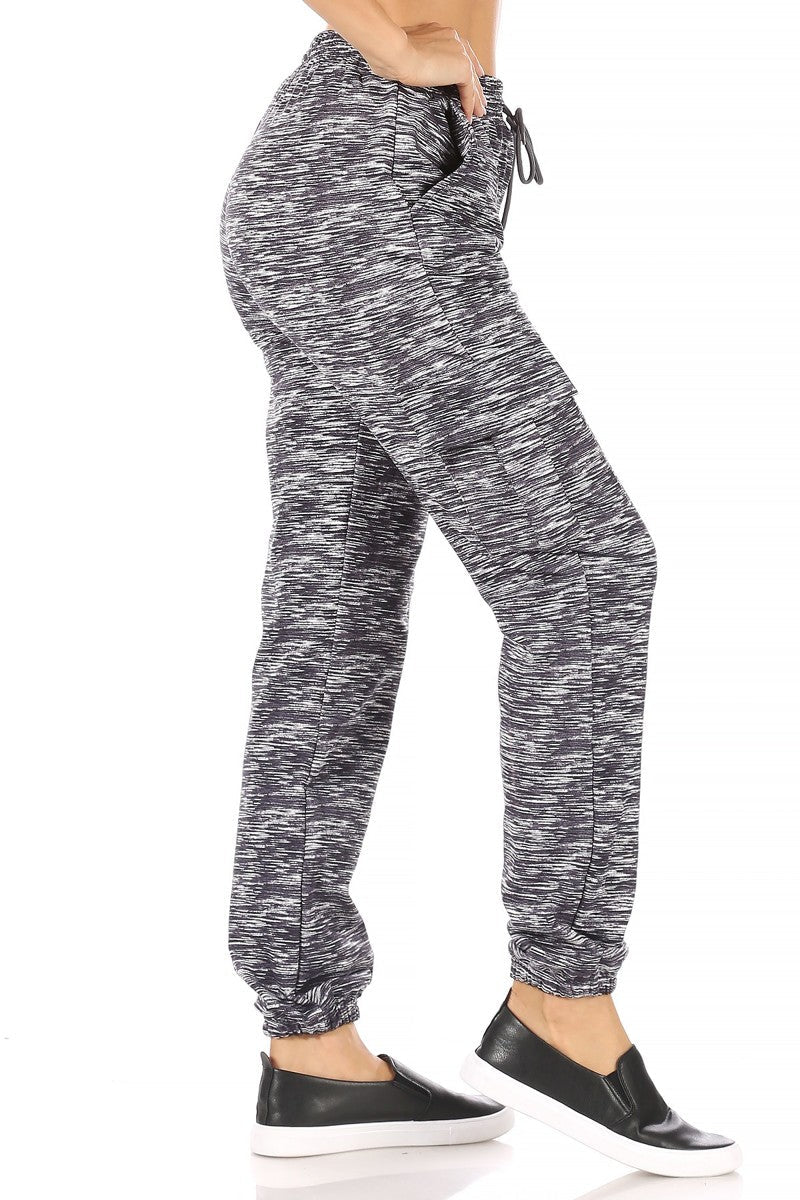 Wholesale Womens Fleece Lined Cargo Sweatpants - Grey & White Space Dye