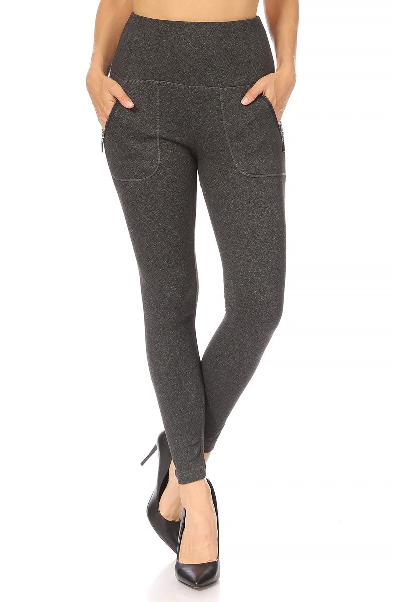 Wholesale Womens High Rise Buttery Soft Leggings With Zipper Pockets - Charcoal