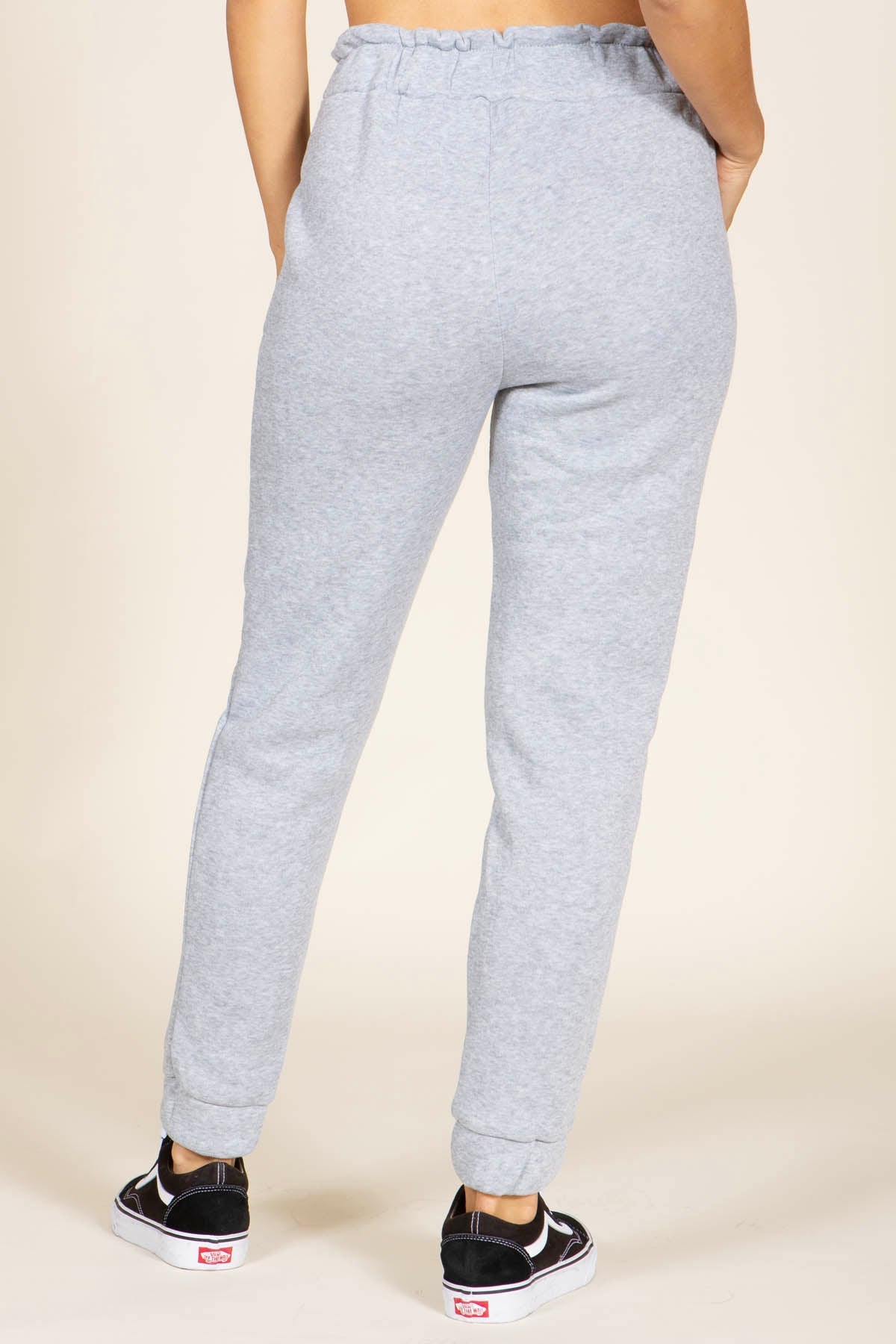 Wholesale Womens Paperbag Waist Fleece Lined Sweatpants - Light Heather Gray