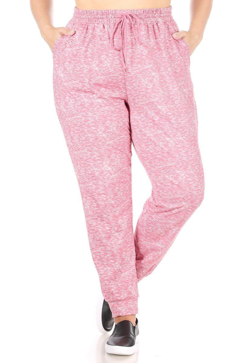 Wholesale Womens Plus Size Soft Brushed Fleece Lined Sweatpants - Pink Space Dye