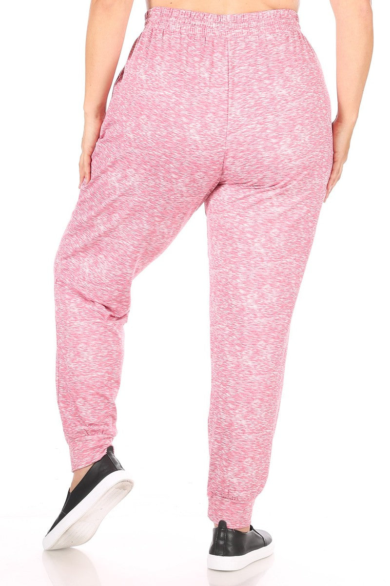 Wholesale Womens Plus Size Soft Brushed Fleece Lined Sweatpants - Pink Space Dye