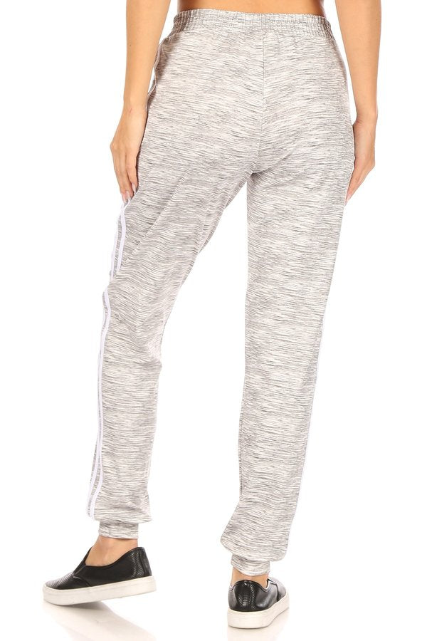 Wholesale Womens Stretch Knit Joggers Sweatpants With Side Stripes - Grey & White Space Dye